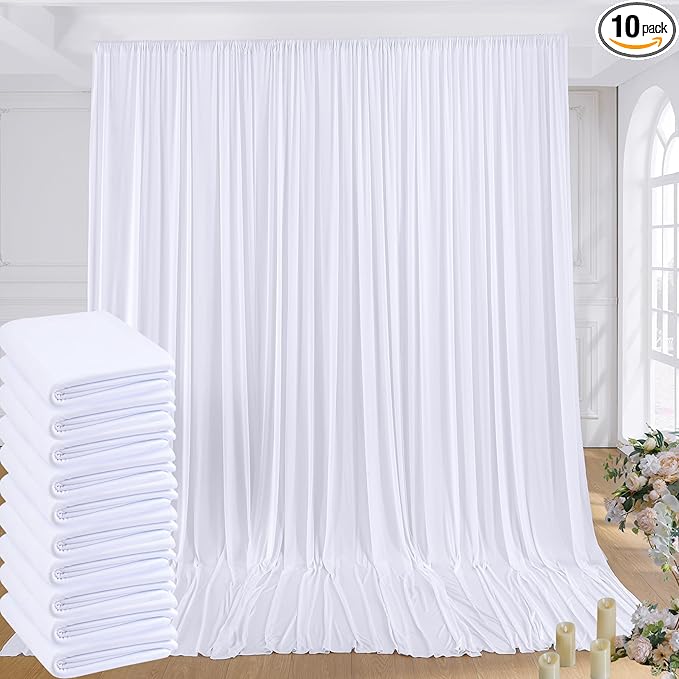 50ftx8ft White Wrinkle Free Backdrop Curtains for Parties, 10 Panels 5×8ft Silky Soft Polyester Wedding Drapes for Backdrop Decor Birthday Party Baby Shower Photo Photography Background Curtain