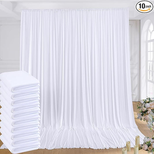 50ftx8ft White Wrinkle Free Backdrop Curtains for Parties, 10 Panels 5×8ft Silky Soft Polyester Wedding Drapes for Backdrop Decor Birthday Party Baby Shower Photo Photography Background Curtain