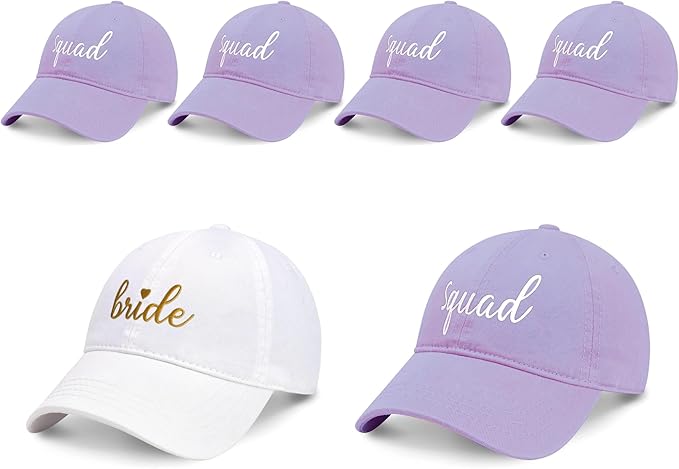 PartyGifts&beyond 6Packs Bachelorette Hat Bridesmaid Hat Bachelorette Party Favors Embroidered Bride Squad Baseball Cap