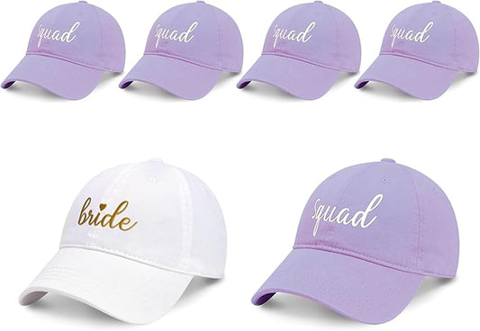 PartyGifts&beyond 6Packs Bachelorette Hat Bridesmaid Hat Bachelorette Party Favors Embroidered Bride Squad Baseball Cap