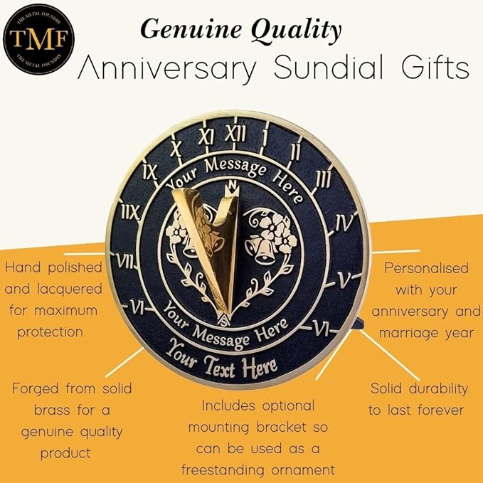 The Metal Foundry Personalized Large Sundial - Heavy Duty Recycled Brass Home Decor Or Garden Present Idea Made in The UK for Parents, Grandparents, Friends, Couples