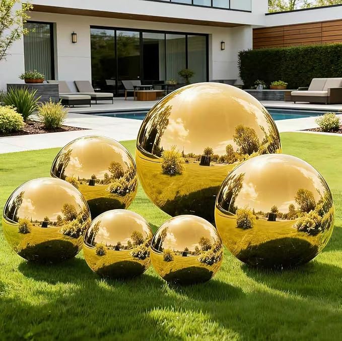 Inflatable Mirror Ball 6PCS Big Gold Shiny Balls Large Hanging & Standing PVC Disco Bubble Balloon with Electric Pump For Christmas, Birthday, Party, Wedding, Decoration, Other Events