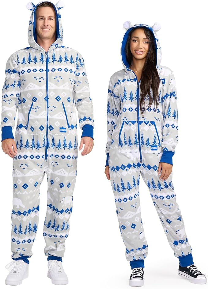 Tipsy Elves Christmas Onesies for Adults - Comfy Unisex Matching Holiday Jumpsuits with Convenient Pockets