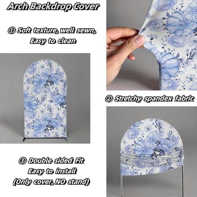 Blue Florasl Arch Backdrop Cover Baby in Bloom Baby Shower Decorations Arch Stand Spandex Covers Afternoon Tea Event Wedding Birthday Party Decors (3x6ft Cover,3853)