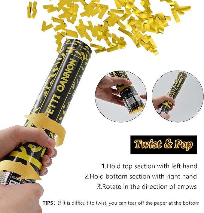 Confetti Cannon Gold Party Poppers 12 Pack Party Cannon Confetti Shooters for Celebrations Wedding Birthday Graduation Golden Foil 12 inch Confetti Poppers for Christmas New Year Eve Parties Supply