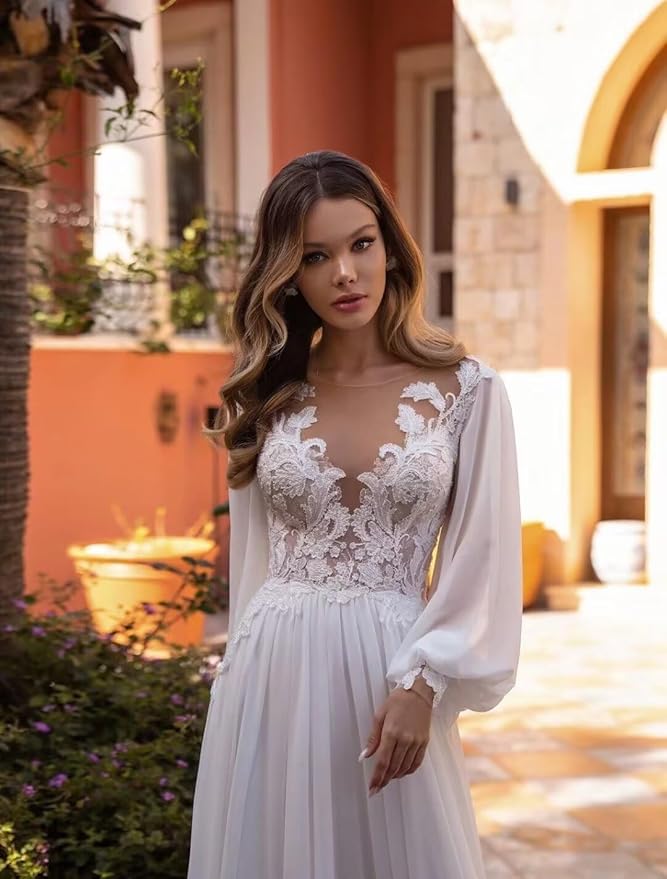 Boho Lace Wedding Dresses for Bride 2026 Tulle Long Sleeve Wedding Dress Ball Gowns Satin Mermaid Bridal Gown