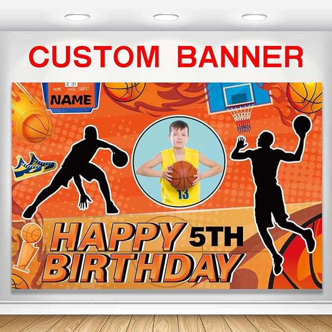 Custom Basketball Sports Happy Birthday Party Decorations Supplies Personalized Basketball Sports Birthday Backdrop Banner(6x9ft)