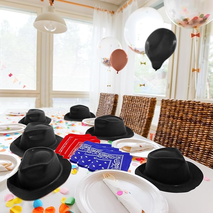 Hillban 72 Pcs Western Cowboy Hat and Paisley Bandana Set for Kids Felt Cowboy Party Hats for Costume Party Favors(Black)