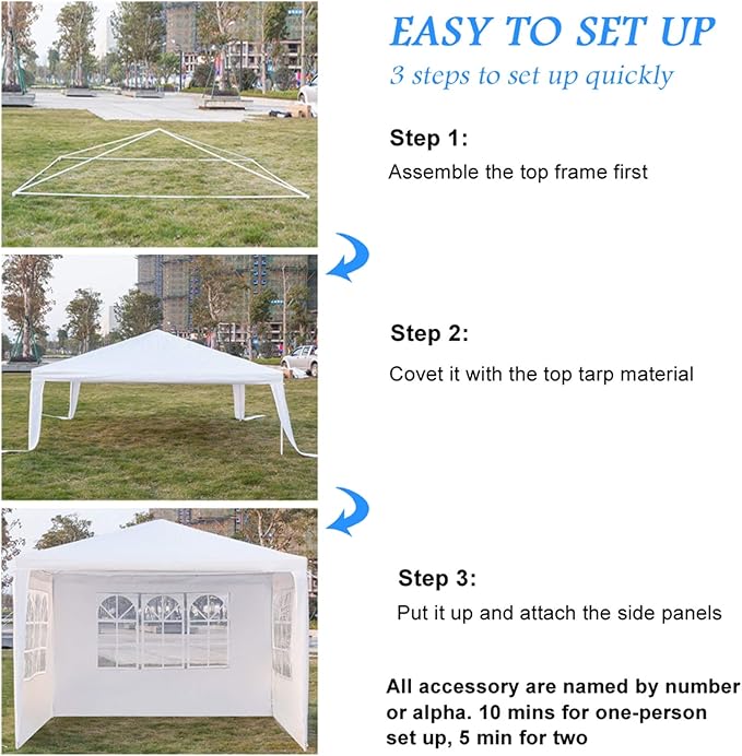 Party Tent, Tents for Parties, Outdoor Wedding Tent Birthday Tent Event Tent Patio Gazebo Carport Canopy Shade, Canopy Tent with Removable Sidewalls & Transparent Window (10'x10'/3 Sidewalls White)