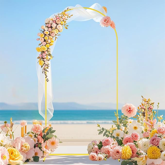 FOTSHARER 7.2 FT Wedding Arch Backdrop Stand and Sage Green Arch Cover Wedding Backdrop Arch Stand with Cover Gold Wedding Arches for Ceremony Happy Birthday Party Bridal Baby Shower Arbor Decorations
