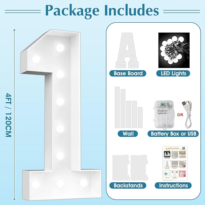 Ledido 4FT Marquee Light Up Numbers, Cool White Light Up Numbers Large Marquee Numbers for Party Decorations,7th 17th Birthday Anniversary Decor, Number 7