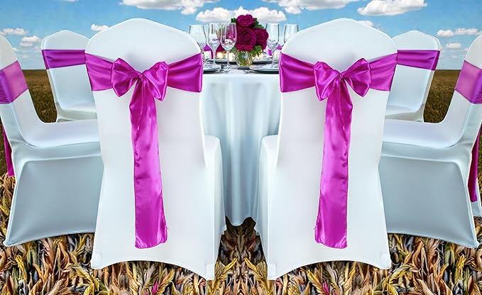 VDS Satin Chair Sashes Chair Cover Back Tie Sateen Bows Ribbon for Wedding Birthday Graduation Engagement Ceremony Event Party Banquet Venue Hotel All Dining Chair Decoration (75PC) (Magenta Violate)