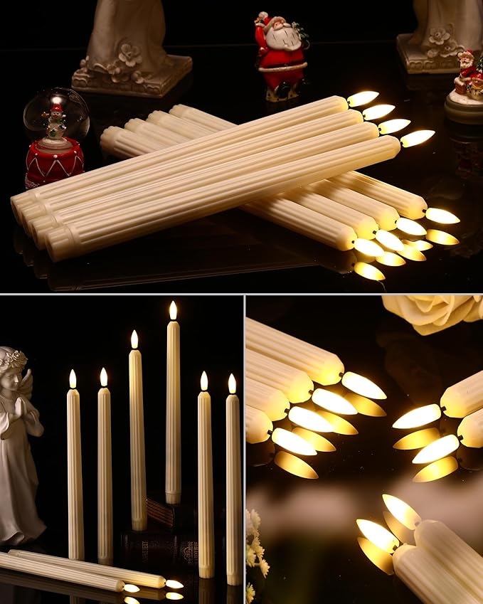 Retisee 30 Pcs 11 Inch Flameless Taper Candles LED Candles Bulk Battery Operated Taper Candle Flickering LED Candlesticks for Valentines Birthday Wedding Party Decor (Roman Style,Ivory)