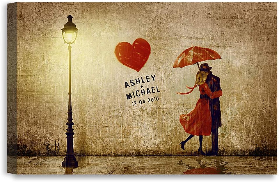 IPIC - Our First Kiss Personalized Canvas Print Artwork for Romantic Anniversary and Wedding gifts; 24x16