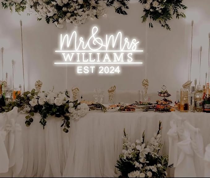 Mr and Mrs Name Neon Sign Custom Last Name LED Neon Light Home Wall Decor Wedding Engagement Party Backdrop Decoration Personalized Gifts ﻿