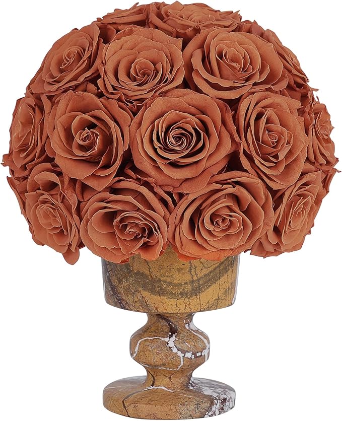 Forever Flowers 31 Preserved Roses in Marble Vase, Flower for Delivery, Eternal Roses Romantic Gift for Her, Table Centerpiece for Home Decor, Valentine’s Day Gift Vintage Orange