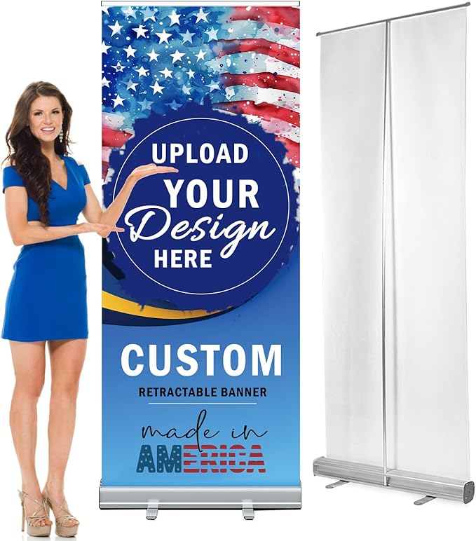Personalized Custom Aluminum Retractable Banner 23.6''x63", Aluminum Retractable Roll up Banner Stand Conference Display Trade Show Promotion Sign with Stand and Travel case for Business, Trade Shows, Stores, Advertising, Events (Full Color, 23 in. x 6...