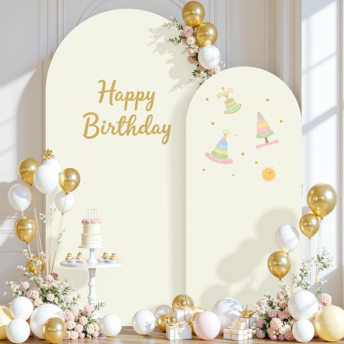Ivory Photo Arch Backdrop Cover Set of 2 Spandex 7.2 and 6ft Ivory Arch Covers Stretchy Backdrop Wedding Balloon Arch Stand Covers for Birthday Party Baby Shower Bridal Shower Arches Background