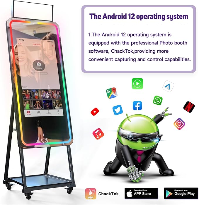 HARZHI Portable Photo Booth Compatible with Ipad, Photo Booth Shell Stand Stand Provide Chacktok Photo Booth Software for Party and Wedding, Free Custom Logo, Flight Case (Magic Mirror)