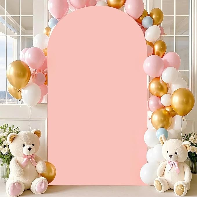 7.2FT Wedding Arch Backdrop Stand with Spandex Arch Cover Dusty Rose Arch Covers Stretchy Backdrop Chiara Metal Arched Stand and Covers Garland Arched Frame for Baby Shower Banquet Decor