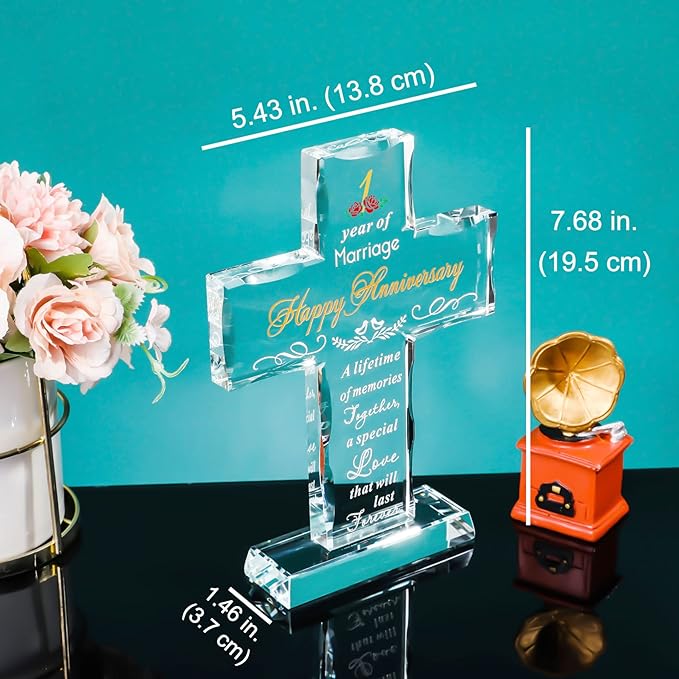 YWHL 1st Wedding Anniversary Cross, 1 Year for Couple, Cross Decoration for One Year of Marriage