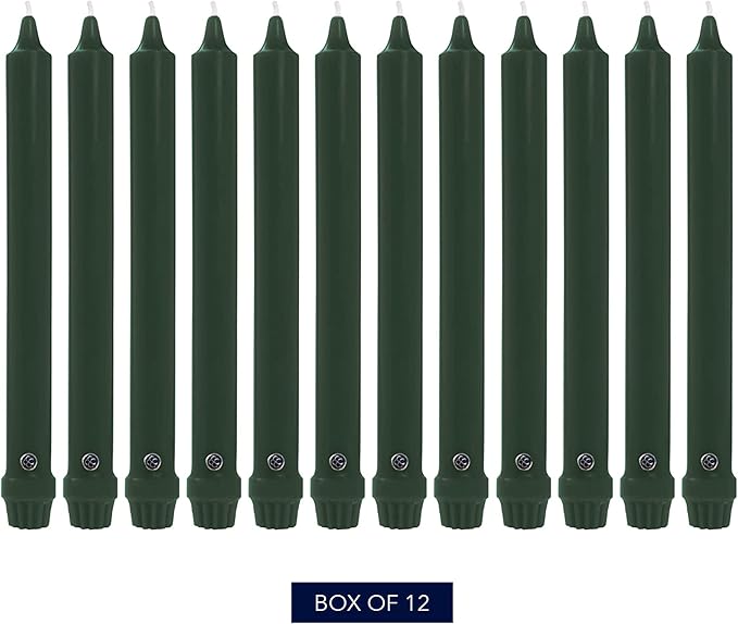 Colonial Candle Unscented Taper Candle, Classic Collection, Evergreen, 8 In, Pack of 12 - Up to 6 Hours Burn