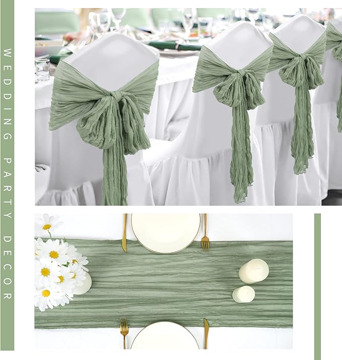 12 Pack Cheesecloth Table Runner 20 x 120 inch Cheese Cloth Table Runner Bulk,Romantic Boho Sheer Gauze Fabric Table Runners for Wedding Reception,Party,Bridal Shower Table Decor(Sage Green)