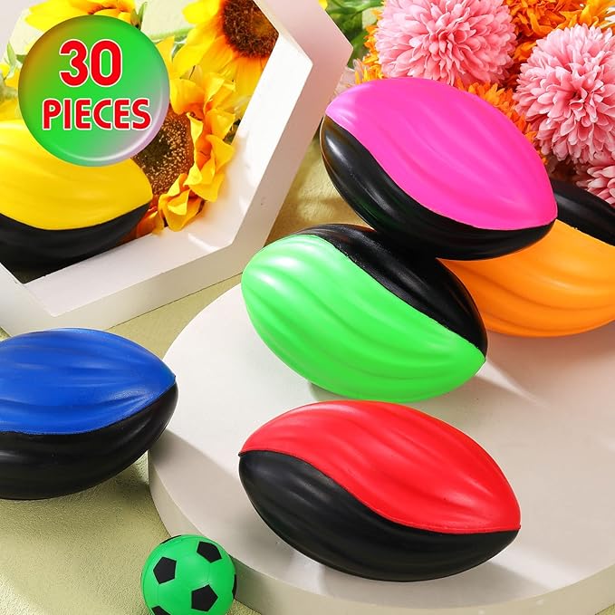 Jerify 30 Pack Mini Footballs Bulk 5 Inch Spiral Foam Football Small Soft Sports Toy for Indoor Outdoor Kids Foot Ball Play Game Foot Ball Party Supplies