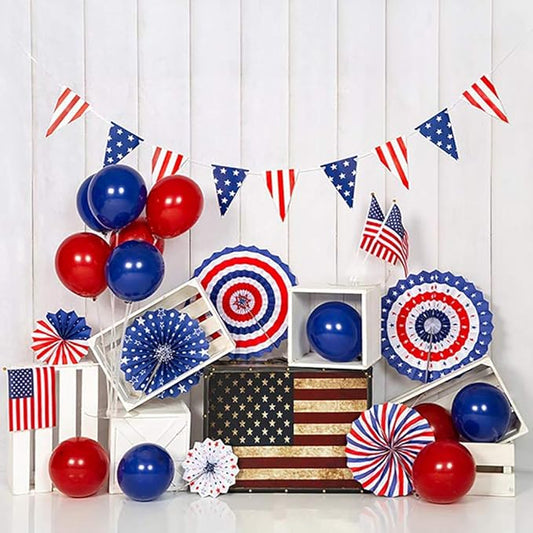 Kate 10x10ft American Flag Backdrops for Photography Independence Day Banner Background White Wood Wall Backgrounds Colorful Balloons Backdrop