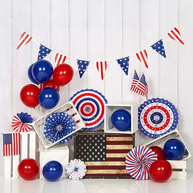 Kate 8x8ft American Flag Backdrops for Photography Independence Day Banner Background White Wood Wall Backgrounds Colorful Balloons Backdrop