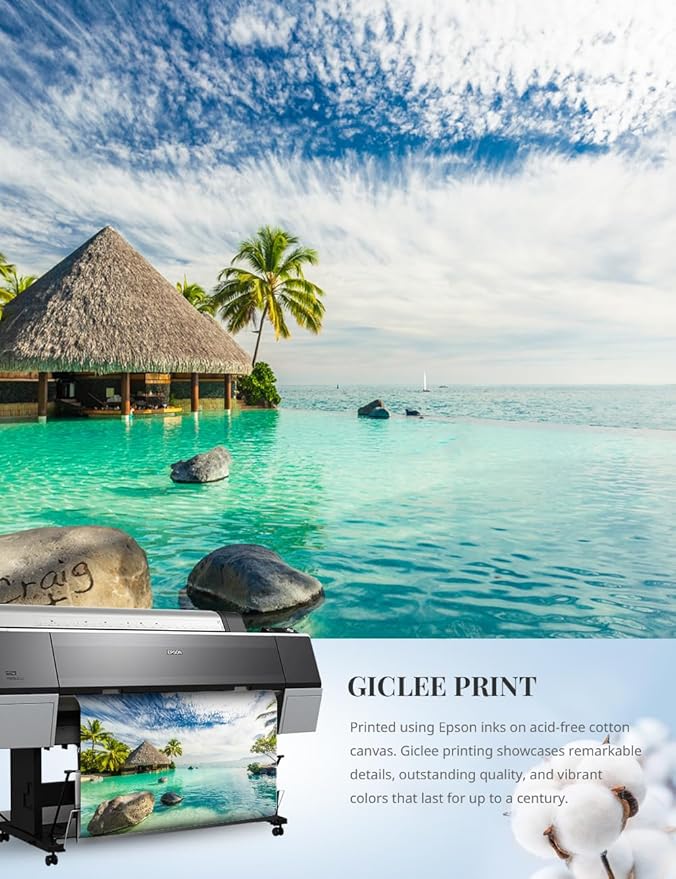 IPIC - "Tropical Memories Personalized Canvas Wall Art, Custom Beach Canvas Print with Name and Date on Rock, A Personalized Gift for Couple, Wedding, or Anniversary, Coastal Home Decor