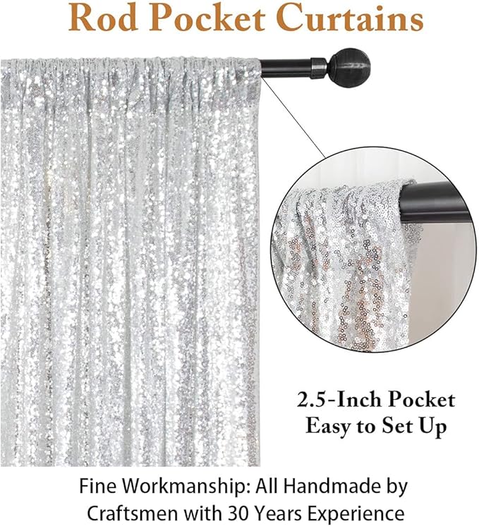 ShiDianYi 8FTx10FT Silver Sequin Photography Backdrop - Wedding Baby Shower Birthday Decor, Shimmer Sequined Curtain Wall for Parties & Events