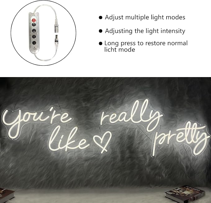 You're Like Really Pretty Neon Sign, Warm White light up Neon Signs for Wall Decor, Wedding, Engagement,Bedroom Bachelorette Party With Dimmable Switch USB Power(Super Large Style/88.2in）