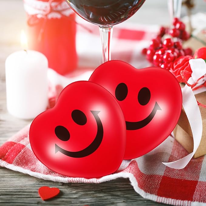 Zubebe 48 Pcs 2.76'' Valentine's Day Heart Stress Balls Heart Shaped Smile Face Ball Stress Relief Balls Valentines Day Gifts for Staff Kids Adults Party Favors School Reward (Red)