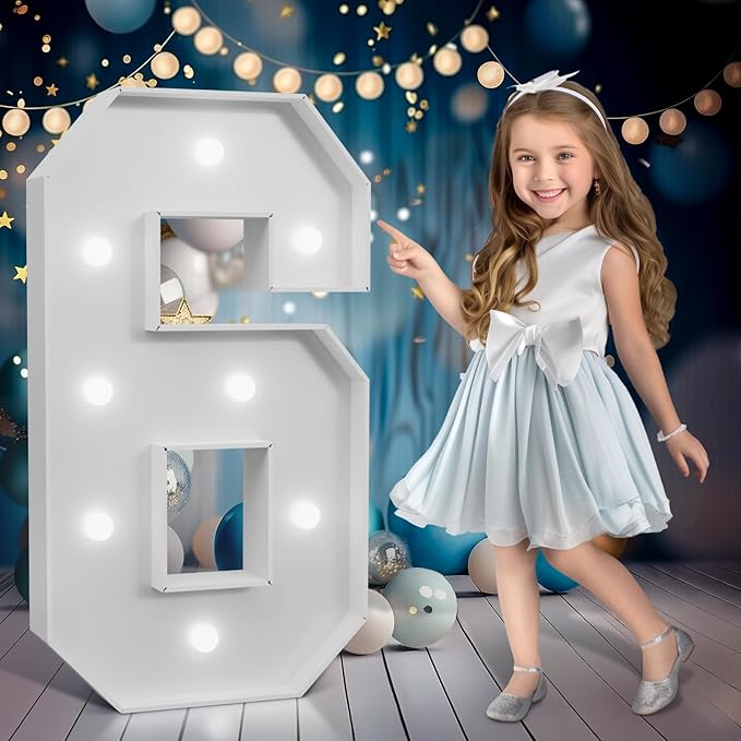 Marquee Numbers 3 feet tall,Cool White Light Up Numbers 6, Large Numbers for 6th 16th 60th Birthday Party Decorations, Big Numbers for Anniversary Decor（DIY Kits）