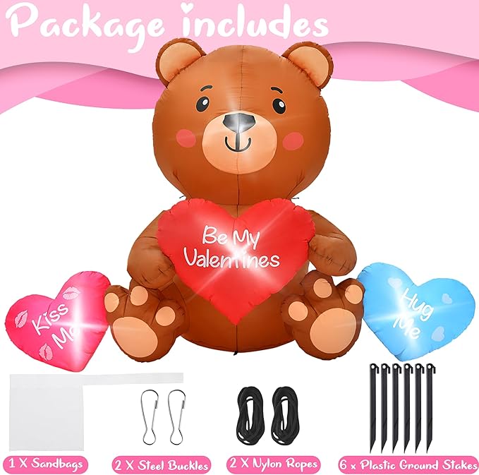 10 FT Valentines Day Inflatables, Blow Up Sitting Bear with Heart, Romantic Valentine's Day Yard Decorations with Build-in LED Lights for Anniversary Weddings Proposal Celebration Home Garden Decor