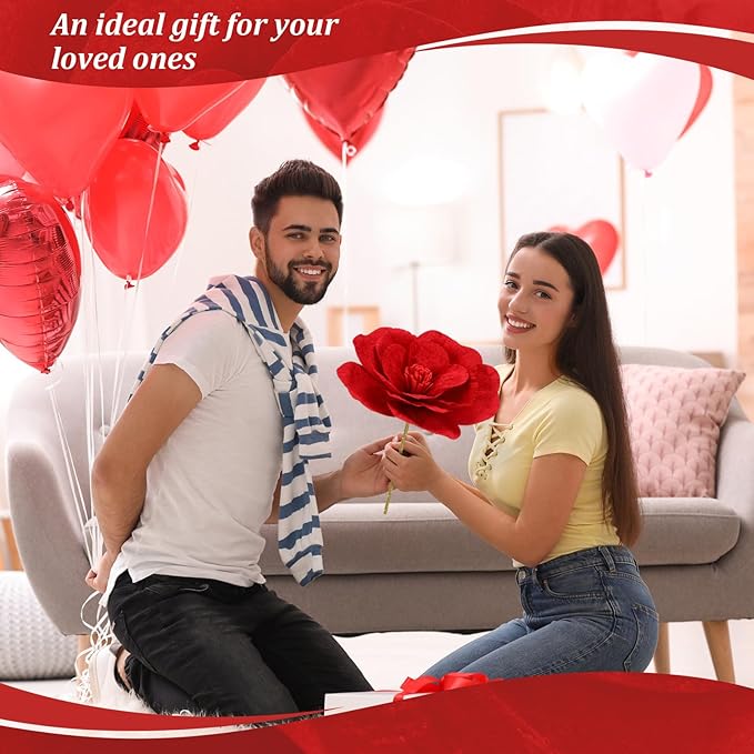 Norme 3 Pcs Valentine Giant Red Velvet Rose 12, 16, 20 Inch Large Rose Petals Big Paper Flowers Giant Flower for Decorations Large Red Flowers for Valentine, Wedding, Home Decor, Anniversary Birthday