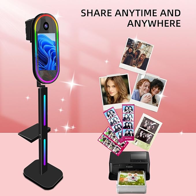 Vanya Oval Mirror Photo Booth15.6 Touch Screen Mirror Photo Booth Magic Mirror Photobooth Selfie for Party Events Wedding Rental (Black, Without Camera Printer)