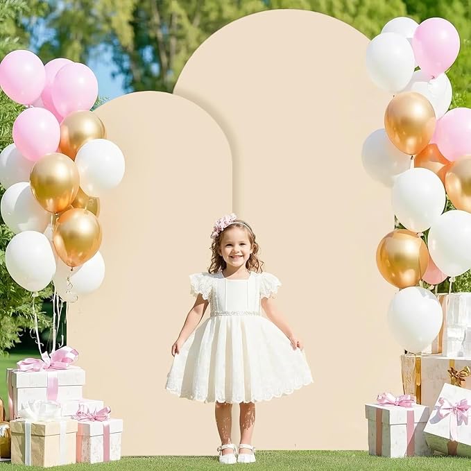 Wedding Arch Stand and Beige Spandex Arch Stand Cover Set 6FT 7.2FT Chiara Backdrop Stands and Arch Stand Covers Set of 2 for Bridal Baby Shower Birthday Party Banquet Decor