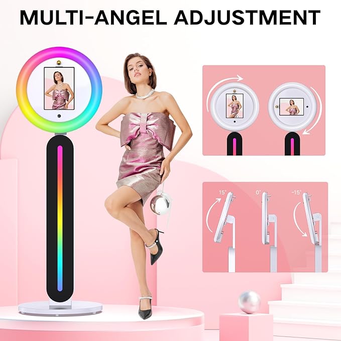 Portable Photo Booth Compatible with I pad Tablets, Free Custom Logo,Photo Booth Machine with Software APP Control,Music Sync,Flight Case,for Parties,Wedding