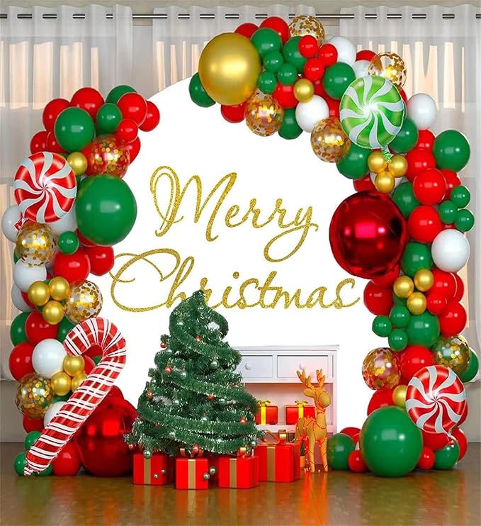 Merry Christmas Round Backdrop Cover 7.2ft for Photography Gold Merry Christmas Sign White Round Backdrop Cover 7.2x7.2ft Winter Party Banner New Year Holiday Family Kids Gift Portrait Props