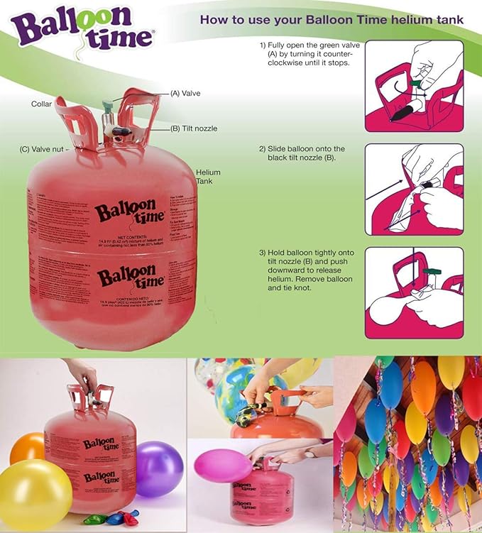 Helium Tank for Balloons At Home, 50 Balloons and White Ribbon, 12 Black Balloon Weights, Plus Balloon Tying Tool