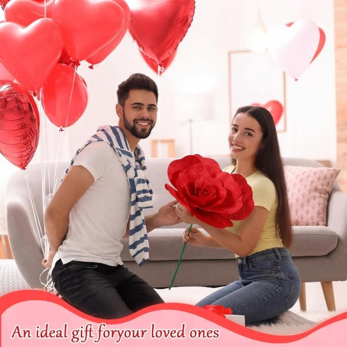 Norme 3 Pcs Valentine Giant Artificial Flowers Decoration 16, 20, 24 Inch Large Rose Petals Giant Flowers Large Red Rose for Wedding, Home Decor, Anniversary Birthday Valentine's Day
