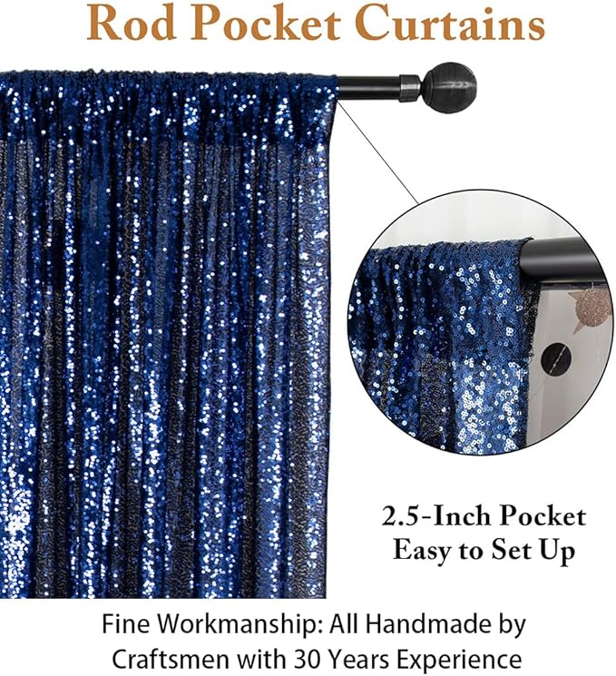 ShiDianYi Navy Blue Sequined 8FTx10FT Wedding & Party Backdrop - Baby Shower/Birthday Backdrop Curtain