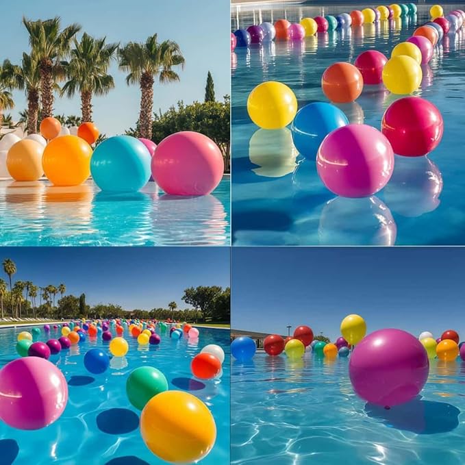 100 Pcs Giant Balloons Kit 18 24 36 Inch Mixed Size Latex pool Balloon, With 10 Colors - Party Decoration Supplies for Birthdays, Weddings, Events