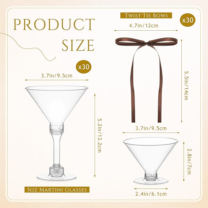 Maxdot 30 Sets A Tini Bit Older Birthday Party Supplies 5 oz Espresso Martini Glasses Plastic Mini Champagne Tower with Bows for Espresso Martini Bachelorette Decoration Tiny Bar(Brown)