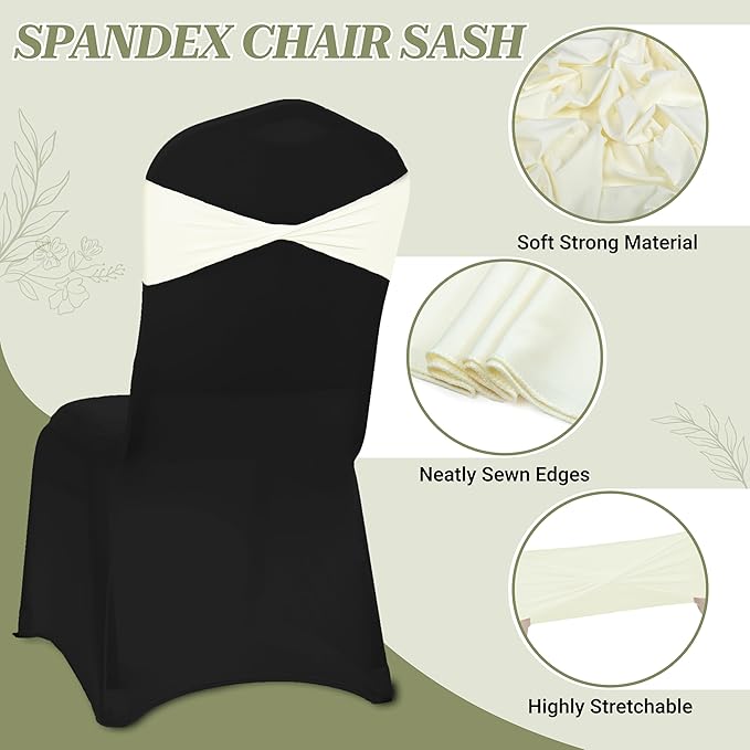 VDS Pack of 50 PCS | Ivory | Spandex Chair Sashes Bows Without Buckle | Stretch Elastic Banquet Universal Folding Chair Band Tie with for Wedding Party Conference Celebration Event Decoration