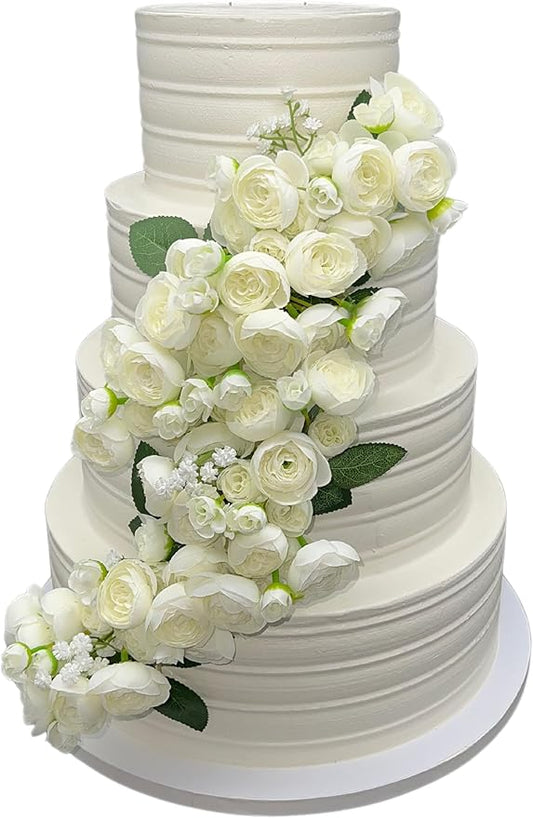 FromJennWithLove 4 Tier Fake Cake - 16'' Tall Ivory Cake with White & Ivory Flowers - Perfect With Wedding Cake Toppers & Cake Decorations for Event Planners, Wedding Coordinators, Special Events
