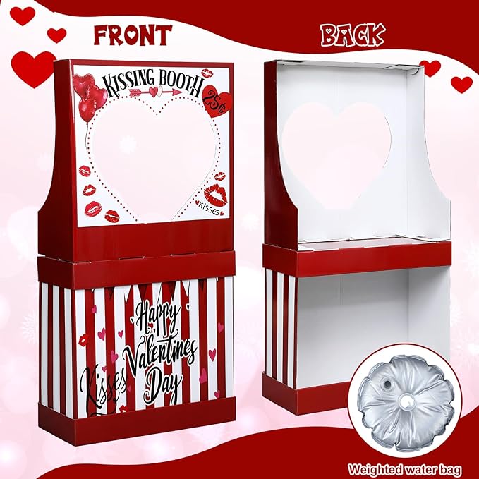 Valentine's Kissing Booth 54 x 28 in Valentines Photo Prop Kissing Booth Stand Cardboard Cutout Decorative Sign for Carnival Romantic Wedding Party Outdoor Decorations(Classic)