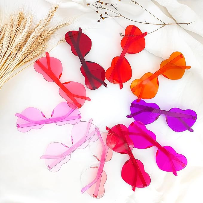 120 Pairs Heart Shaped Sunglasses Transparent Colored Rimless Heart Glasses Fun Plastic Sunglasses Bulk for Women Men Party Favors Eyewear, 30 Colors